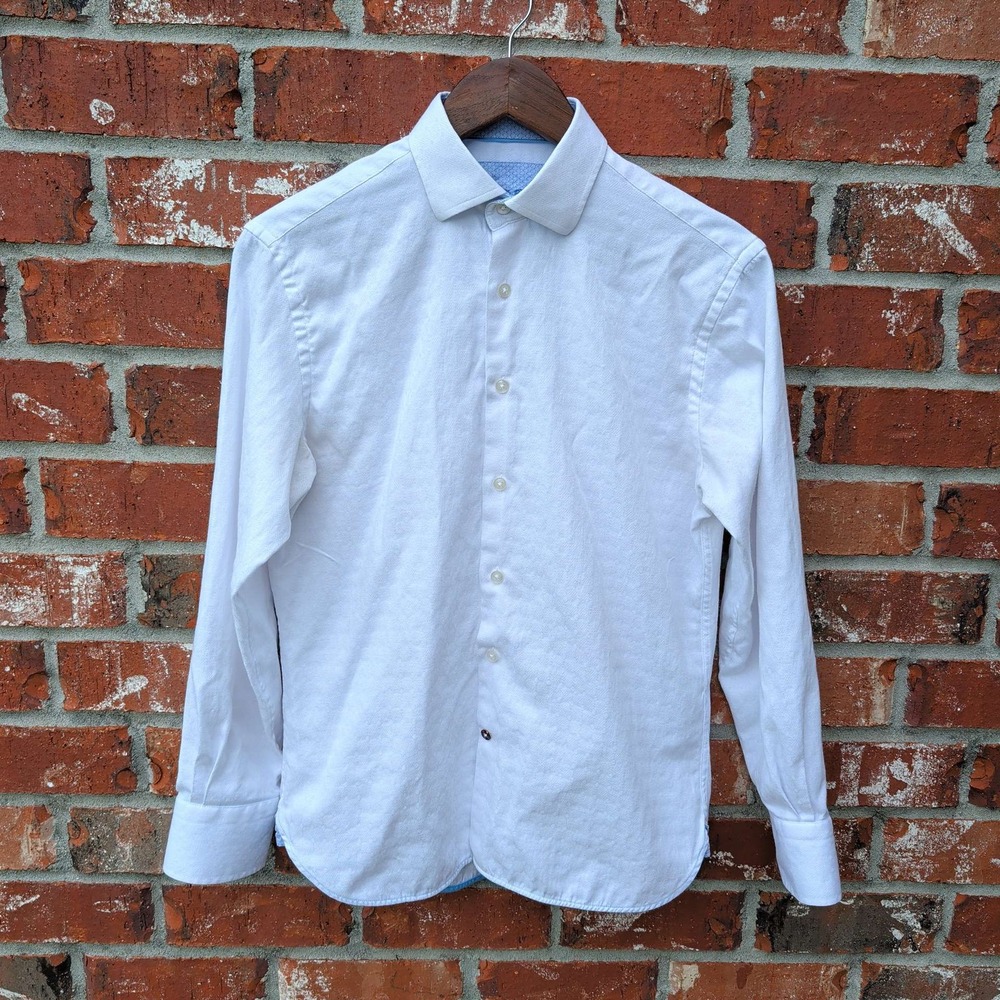 Luchiano Visconti Button Down Mens S White Jacquard Diamond Cotton Modal Shirt